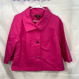 Rafaella women's bright hot pink collared half sleeve button casual lined jacket